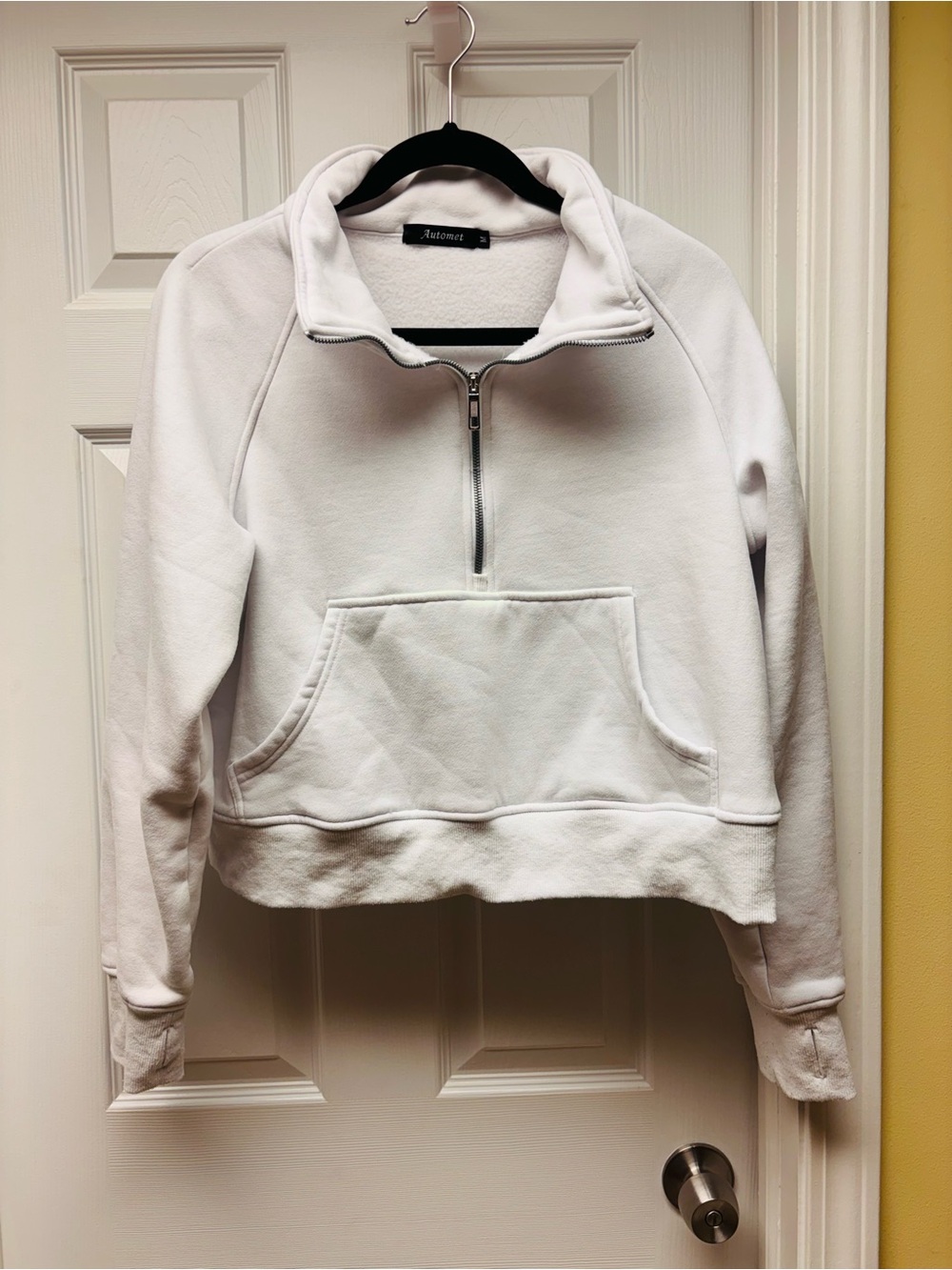 Automet Women’s Cropped Quarter Zip Pullover Sweatshirt Cream Fleece Size M
